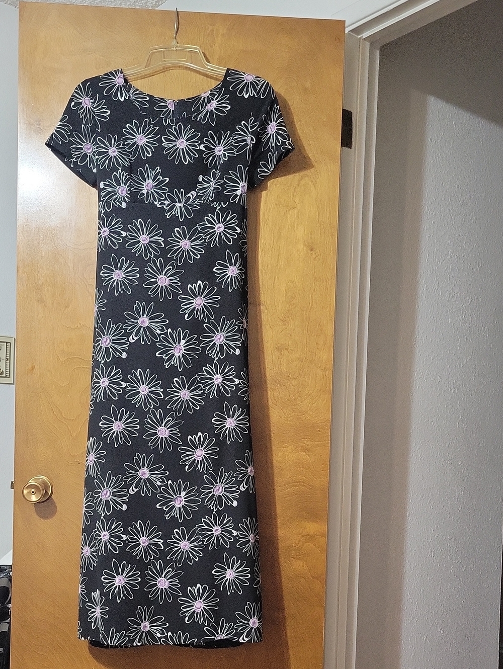 Black Floral Shift Dress with Purple Accents